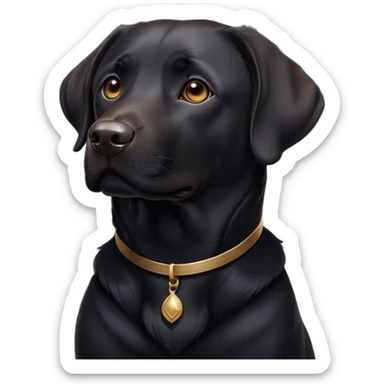 Cinematic Noble Black Labrador Portrait Emoji, Poised and regal, with a robust, muscular build and a sleek, shiny pure black Fur, deep-set soulful brown eyes, Simplified yet sharp and sophisticated features, highly detailed, glowing with a soft, dignified glow, high shine, intelligent and gentle, stylized with an air of confidence, focused and attentive, soft glowing outline, capturing the essence of a watchful and loving companion, so majestic it feels as though it could bound out of the screen with effortless authority! sticker