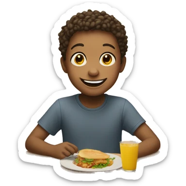 smiling boy enjoying food indoors sticker