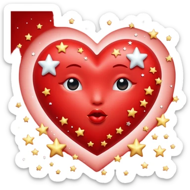 Red kissing heart surrounded by stars sticker