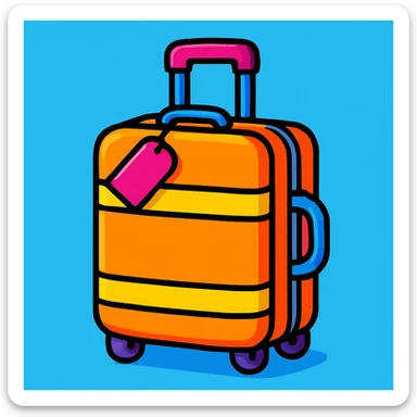 bright colorful cartoon style travel suitcase with thick outlines sticker