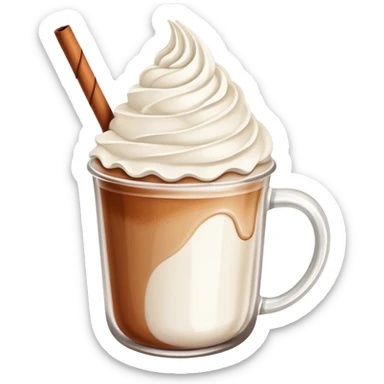 Mug with whipped cream on top with cinnamon, and a straw,  sticker