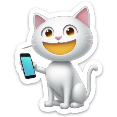 chatbot cat talking to a smartphone sticker