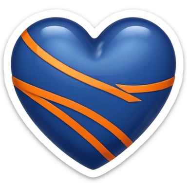 Glossy dark blue heart with straight orange athletic stripes going down the side sticker