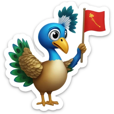 A peacock waving a red flag sticker