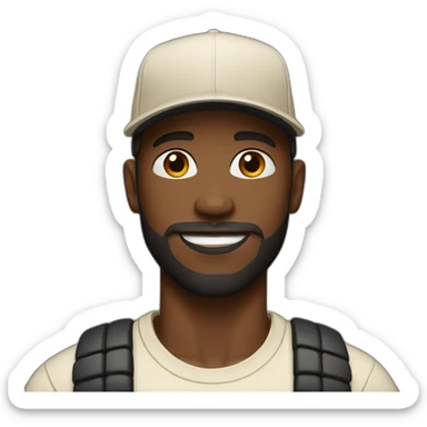 black guy with black baseball cap and cream tshirt. has a low trim beard sticker