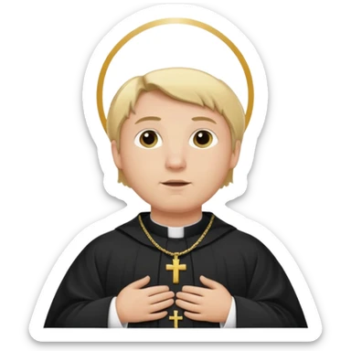pregnant man with parted blonde middle hair  and dressed like a catholic priest  sticker