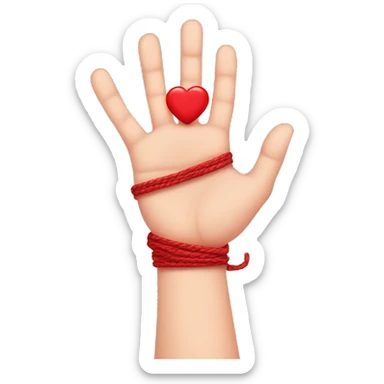 a hand with red string tied up to the pinky finger which shows a loving heart to the red thread of fate sticker
