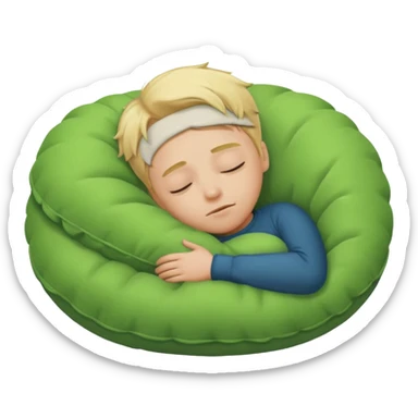 Blond boy sleeping with green pillow sticker