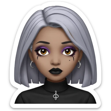 Light cool brown skin grey hair black lips goth girl sticker