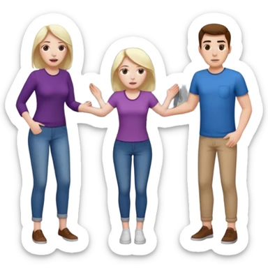 Eine Frau mit dem in der Waschmaschine feststeckt und zwei Männer die hinten an ihr ziehen um ihr zu helfen  sticker