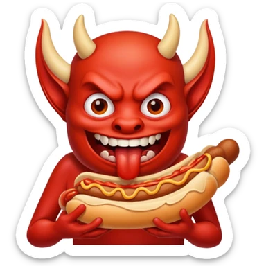 devil eating a hotdog sticker