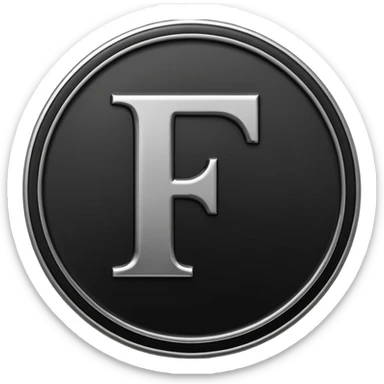 Emoji icon of a black coin with engraved letter F, minimalist style, isolated, no color sticker