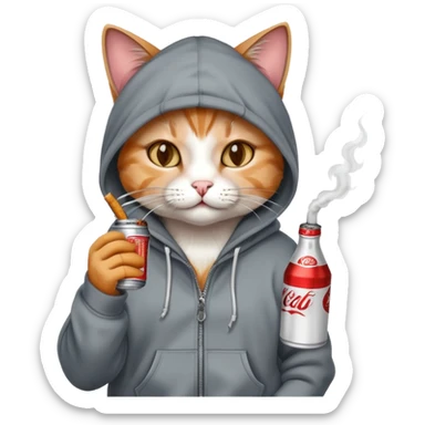 Cat with hoodie, cigarette and soda sticker