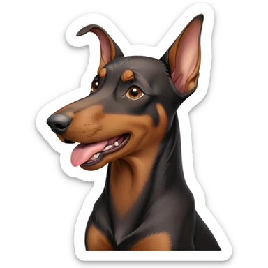 cinematic-cute-yawning-doberman-portrait-emoji,-head-tilted-slightly-with-a-dramatic,-wide-open-yawn,-revealing-a-sleek black and brown fur-with-a-subtle-shimmer,-floppy-ears-slightly-drooping,-round-brown-eyes-barely-open-in-drowsy sticker