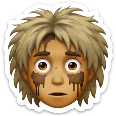 very dirty looking homeless person very very dirty and smelly looking face only, not old with stains everywhere and messy hair and lots of stains on face sticker