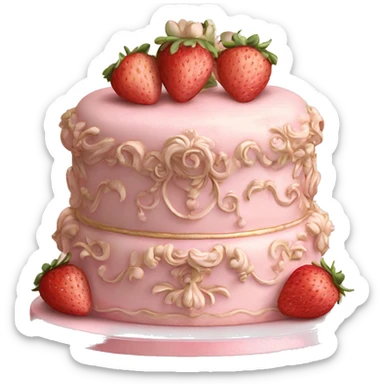 vintage rococo highly detailed pale pink cake with strawberries sticker
