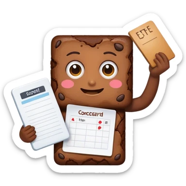 Brownie holding up a scorecard sticker