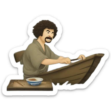 Hokusai in the style of Bob Ross sticker