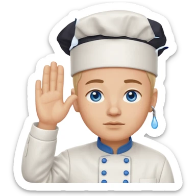 Chef saluting while crying blue eyes sticker