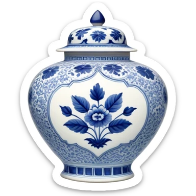 Cinematic Realistic image of exquisite blue and white porcelain, rendered with delicate, intricate patterns and fine textures, showcased against a classic Chinese backdrop with soft, refined lighting sticker
