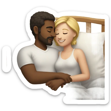 White couple snuggling in bed sticker