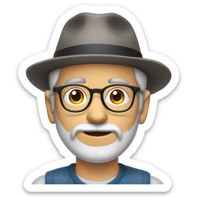 young white man with a hat, glasses, extra-large eyes and a greying beard sticker