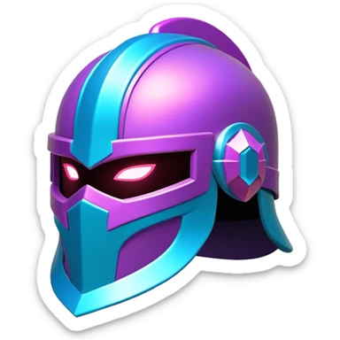 Clash of Clans aesthetic: Cinematic Playful 3D Isometric Helmet Emoji, rendered in a 3D vector-style similar to standard emojis with minimal shading and bold, simplified shapes. A compact, distinct form with signature details, softly glowing with a fantasy RPG magic charm. Simplified yet unmistakably iconic, highly detailed and consistent, glowing with a soft radiance and high shine. Stylized with a touch of heroic grandeur and a soft glowing outline, capturing the essence of a beloved gaming relic with a friendly, playful manner! sticker