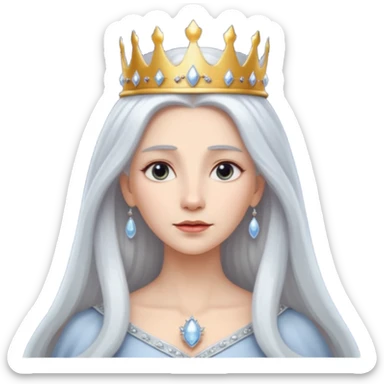 White silver Long Haired Women, Queen with crown — soft expression, moonlight tone sticker