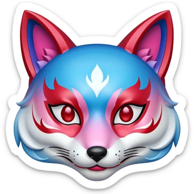 Mascara Kitsune Azul, Vermelho e Rosa degrade sticker