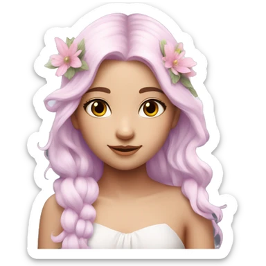Beautiful, flower fairy, white long, light pink hair, big wings, fair skin, light violet eyes  sticker