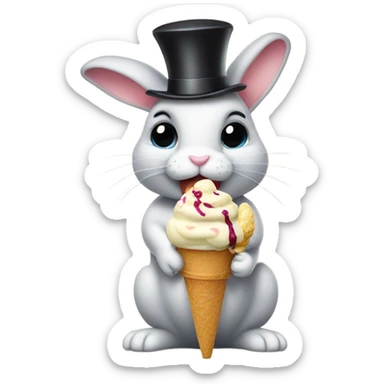 Bunny in a top hat eating ice cream sundae  sticker