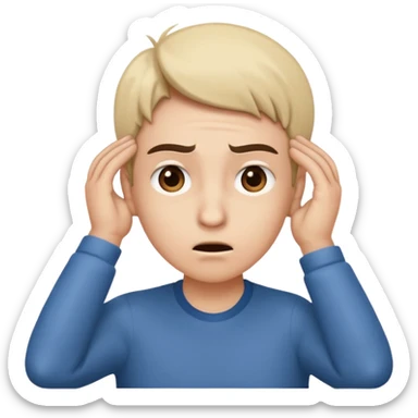 Person leaning forward with one hand behind their ear, eyebrows raised, confused face, as if saying "What? sticker