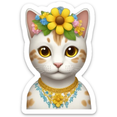 A cat wearing Ukrainian traditional dress and flowers on the head  sticker