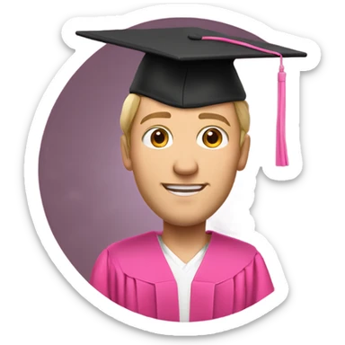 white man in a pink graduation and pink academic regalia sticker