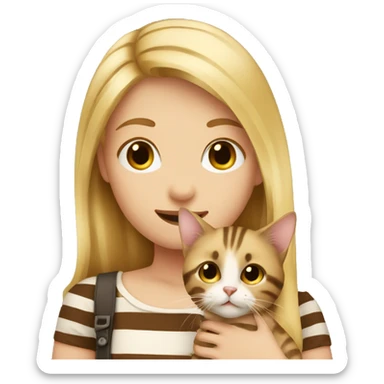 blonde hair girl holding brown striped cat sticker