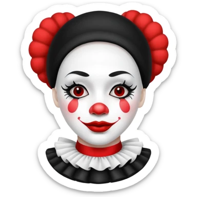 black and white mime clown emoji with white makeup lipstick and costume sticker