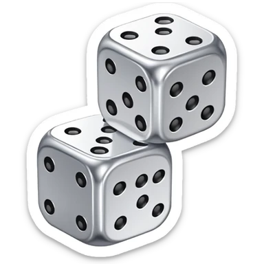 Realistic silver dice on top of the other and the one on top is on the right sticker