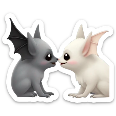 Cute white bat and black bat kissing with hearts  sticker