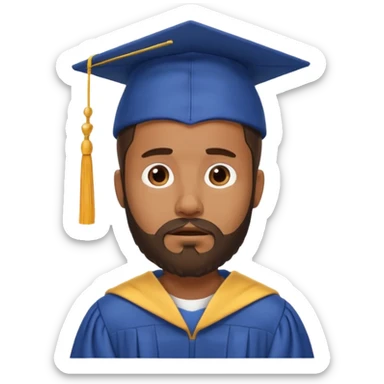 bearded brown man exhausting graduation sticker