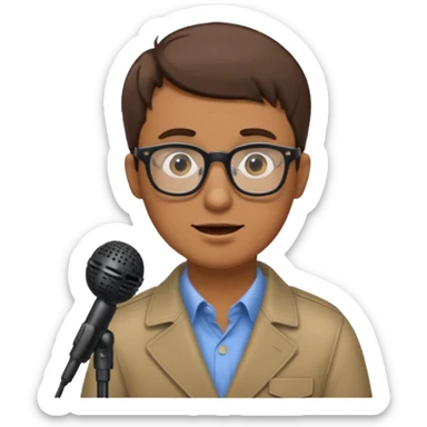 Hombre moreno con gafas emitiendo en una emisora de radio sticker