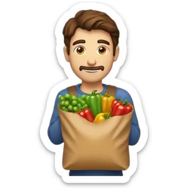 Man with brown hair holding up a bag of paprikas lo sticker