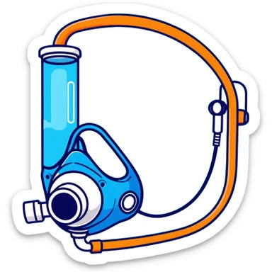 Bright blue oxygen consumption mask with measurement tubes and sensors, isolated VO2 max testing equipment sticker