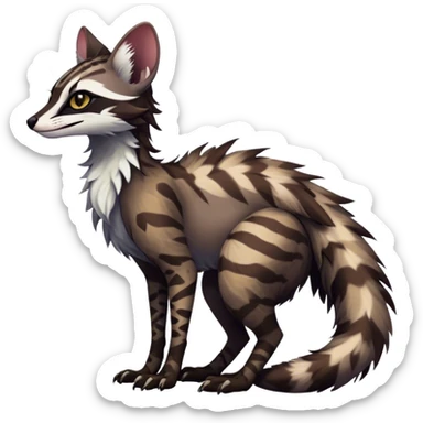 Feral Rare Fantasy dark tropical Vernid-Sergal-Genet-Trico-species by LiLaiRa, random markings, tufted tail, tufted ears, full body sticker
