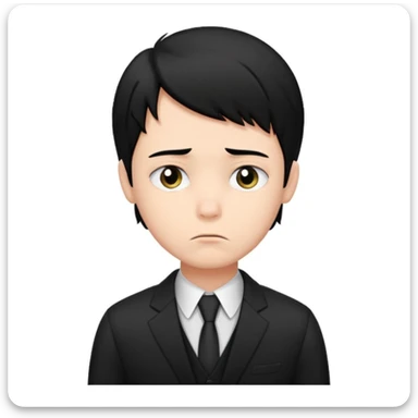 Xafa kayfiyatdagi qora soch va qora kostyum shimli bola emojisni chiqarib ber sticker