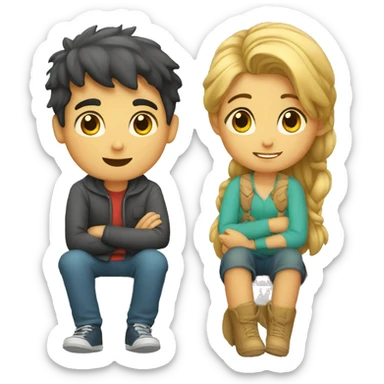 boy and girl sitting and thinking  sticker