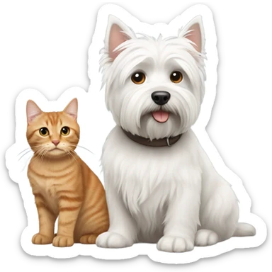 West Highland white terrier with brown cat and grey cat sticker