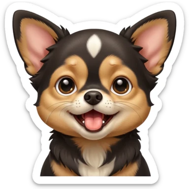 A high-resolution digital illustration of a cute black and tan chihuahua with big eyes yawning. portrait in a clean, semi-realistic style sticker
