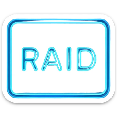  a rectangular neon sign that says RAID sticker