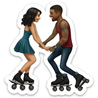 Romantic roller skating date for beautiful tattooed couple sticker