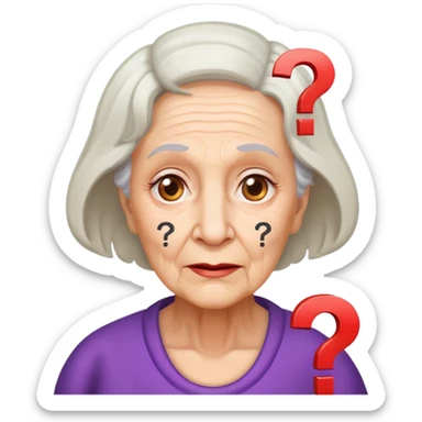 Grandma with question marks and "gg" letters in it sticker